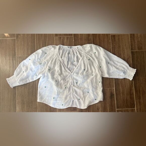 Rails Mariah Blouse Peasant Top Sz XXS-S White Embroidered Daisies Linen NWOT - Picture 3 of 8